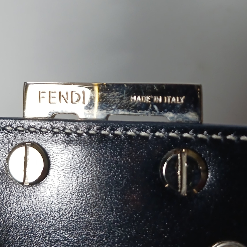 FENDI Zucchino canvas long wallet with button snap silver brass logo navy Blue - Picture 15 of 16